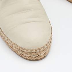 Pre Owned Prada Beige Leather Bow Detail Espadrilles Size 37.5