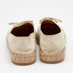 Pre Owned Prada Beige Leather Bow Detail Espadrilles Size 37.5