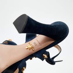 Prada Dark Blue Suede Studded Ankle Strap Platform Sandals Size 36.5