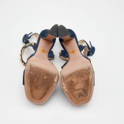 Prada Dark Blue Suede Studded Ankle Strap Platform Sandals Size 36.5