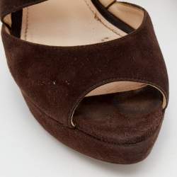 Prada Dark Brown Suede Platform Ankle Strap Sandals Size 39