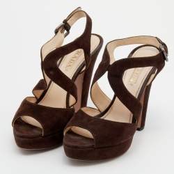 Prada Dark Brown Suede Platform Ankle Strap Sandals Size 39