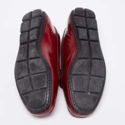 Pre Owned Prada Red Glossy Leather Bow Slip On Loafers Size 36