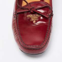Pre Owned Prada Red Glossy Leather Bow Slip On Loafers Size 36
