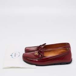 Pre Owned Prada Red Glossy Leather Bow Slip On Loafers Size 36