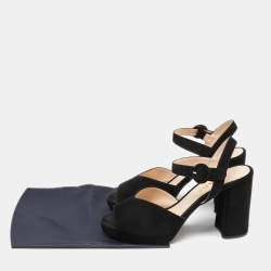 Pre Owned Prada Black Suede Ankle-Strap Block Heel Platform Sandals Size 38