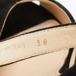 Pre Owned Prada Black Suede Ankle-Strap Block Heel Platform Sandals Size 38