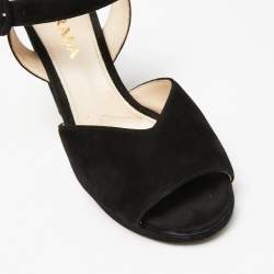 Pre Owned Prada Black Suede Ankle-Strap Block Heel Platform Sandals Size 38