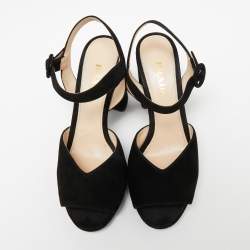 Pre Owned Prada Black Suede Ankle-Strap Block Heel Platform Sandals Size 38