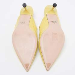 Pre Owned Prada Yellow Croc Embossed Leather Pointed Toe Mules Size 38