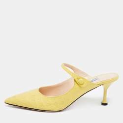 Pre Owned Prada Yellow Croc Embossed Leather Pointed Toe Mules Size 38