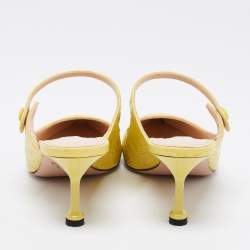 Pre Owned Prada Yellow Croc Embossed Leather Pointed Toe Mules Size 38