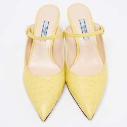 Pre Owned Prada Yellow Croc Embossed Leather Pointed Toe Mules Size 38