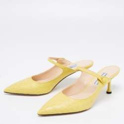 Pre Owned Prada Yellow Croc Embossed Leather Pointed Toe Mules Size 38