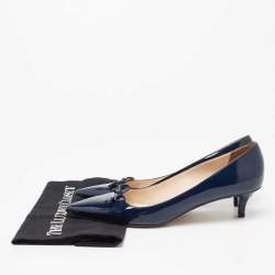 Pre Owned Prada Navy Blue Patent Leather Bow Pointed-Toe Pumps Size 40