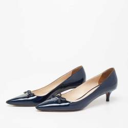 Pre Owned Prada Navy Blue Patent Leather Bow Pointed-Toe Pumps Size 40