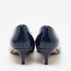 Pre Owned Prada Navy Blue Patent Leather Bow Pointed-Toe Pumps Size 40