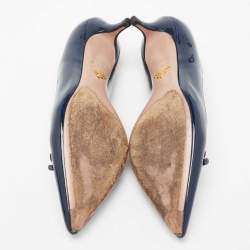 Pre Owned Prada Navy Blue Patent Leather Bow Pointed-Toe Pumps Size 40