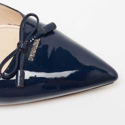 Pre Owned Prada Navy Blue Patent Leather Bow Pointed-Toe Pumps Size 40