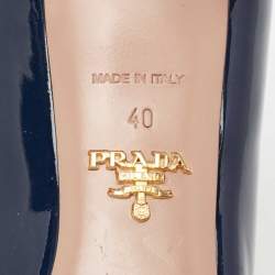 Pre Owned Prada Navy Blue Patent Leather Bow Pointed-Toe Pumps Size 40