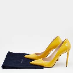 Pre Owned Prada Yellow Patent Leather Pointed Toe Pumps Size 39