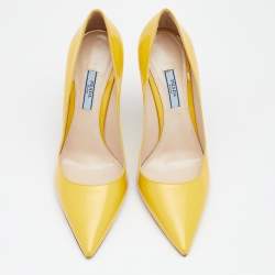 Pre Owned Prada Yellow Patent Leather Pointed Toe Pumps Size 39