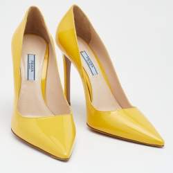 Pre Owned Prada Yellow Patent Leather Pointed Toe Pumps Size 39