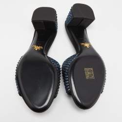 Prada Black Satin Crystal Embellished Block Heel Sandals 38