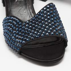 Prada Black Satin Crystal Embellished Block Heel Sandals 38