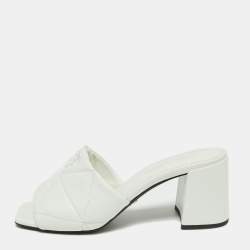 Pre Owned Prada White Quilted Leather Slide Sandals Size 36.5