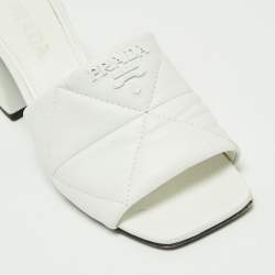 Pre Owned Prada White Quilted Leather Slide Sandals Size 36.5