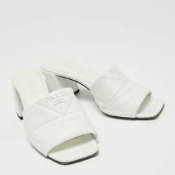 Pre Owned Prada White Quilted Leather Slide Sandals Size 36.5