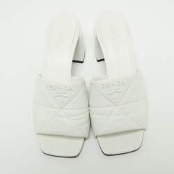 Pre Owned Prada White Quilted Leather Slide Sandals Size 36.5