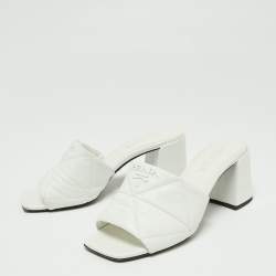 Pre Owned Prada White Quilted Leather Slide Sandals Size 36.5