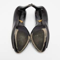 مملوكة مسبقًا حذاء كعب عالي برادا جلد أسود مقدمة مفتوحة مقاس 37