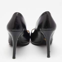 مملوكة مسبقًا حذاء كعب عالي برادا جلد أسود مقدمة مفتوحة مقاس 37