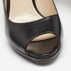 مملوكة مسبقًا حذاء كعب عالي برادا جلد أسود مقدمة مفتوحة مقاس 37