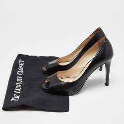 مملوكة مسبقًا حذاء كعب عالي برادا جلد أسود مقدمة مفتوحة مقاس 37