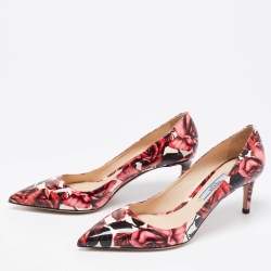 Pre Owned Prada Pink Floral Print Patent Leather Pointed-Toe Pumps Size 36.5