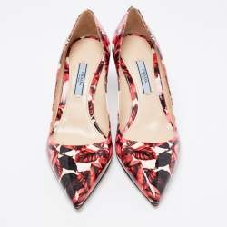 Pre Owned Prada Pink Floral Print Patent Leather Pointed-Toe Pumps Size 36.5