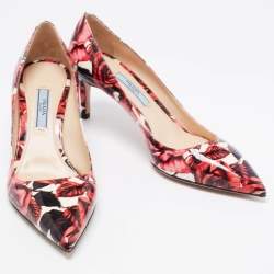 Pre Owned Prada Pink Floral Print Patent Leather Pointed-Toe Pumps Size 36.5