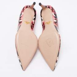 Pre Owned Prada Pink Floral Print Patent Leather Pointed-Toe Pumps Size 36.5