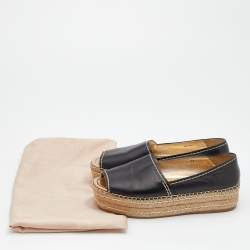 Pre Owned Prada Black Leather Peep Toe Platform Espadrille Flats Size 39