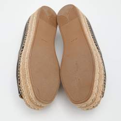 Pre Owned Prada Black Leather Peep Toe Platform Espadrille Flats Size 39