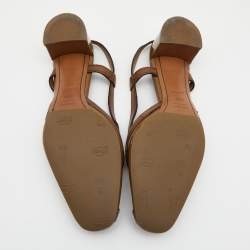 Pre Owned Prada Brown Leather And Patent Slingback Sandals Size 37.5