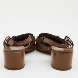 Pre Owned Prada Brown Leather And Patent Slingback Sandals Size 37.5