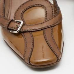 Pre Owned Prada Brown Leather And Patent Slingback Sandals Size 37.5