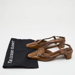 Pre Owned Prada Brown Leather And Patent Slingback Sandals Size 37.5