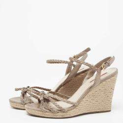 Prada Grey Leather Braided Basket Weave Wedge Sandals Size 40