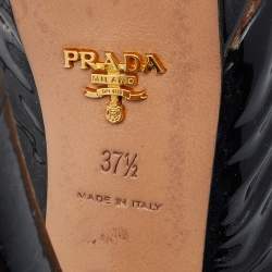 Prada Black Patent Leather Peep Toe Slingback Platform Sandals Size 37.5